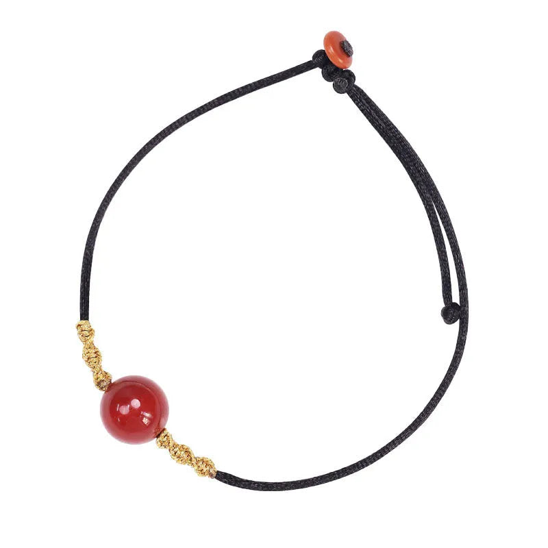 Hand-woven natural red agate bracelet and necklace set with traditional national style bean elements