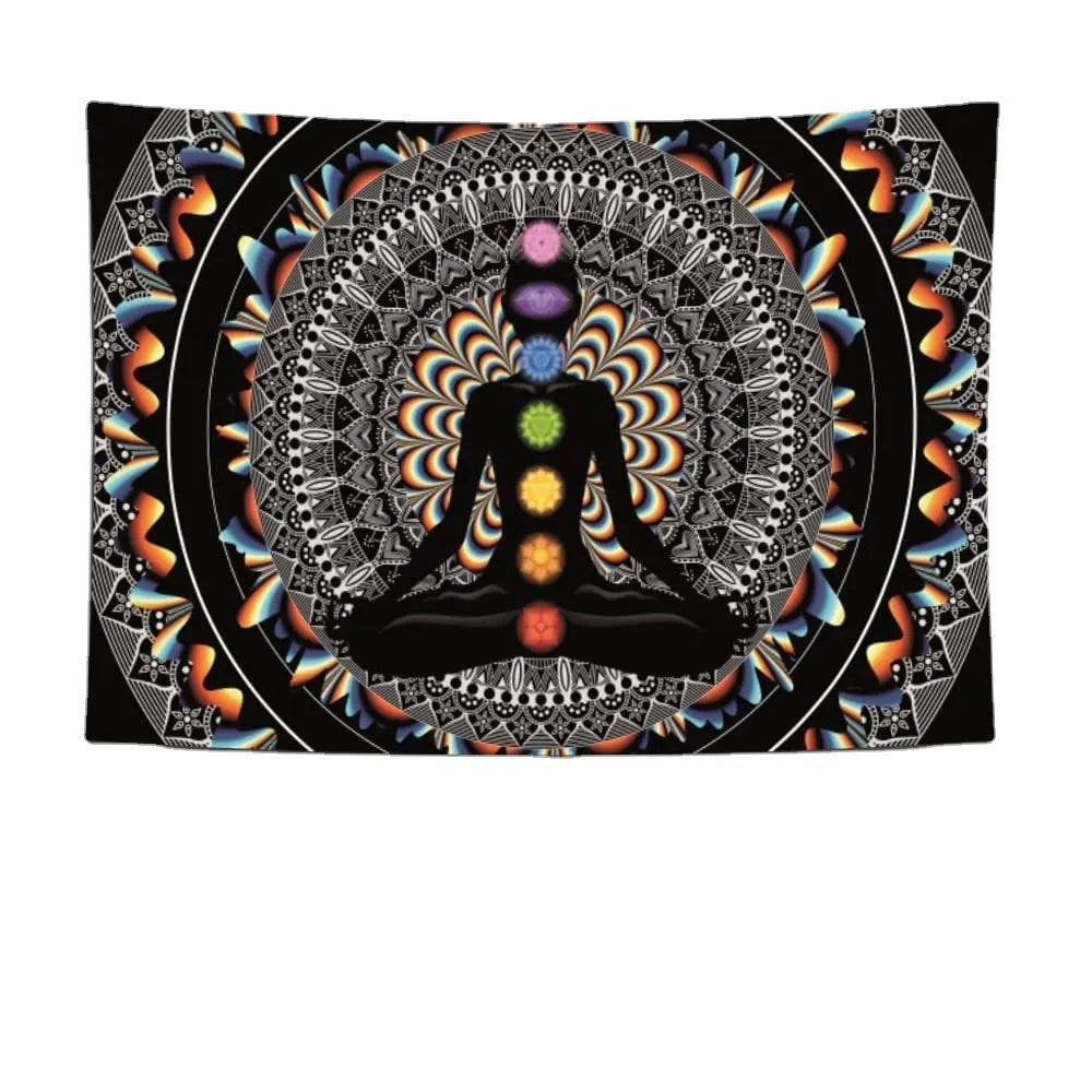 Polyester fibre home digital printing art wall tapestry in a living room, available in multiple sizes and colours
