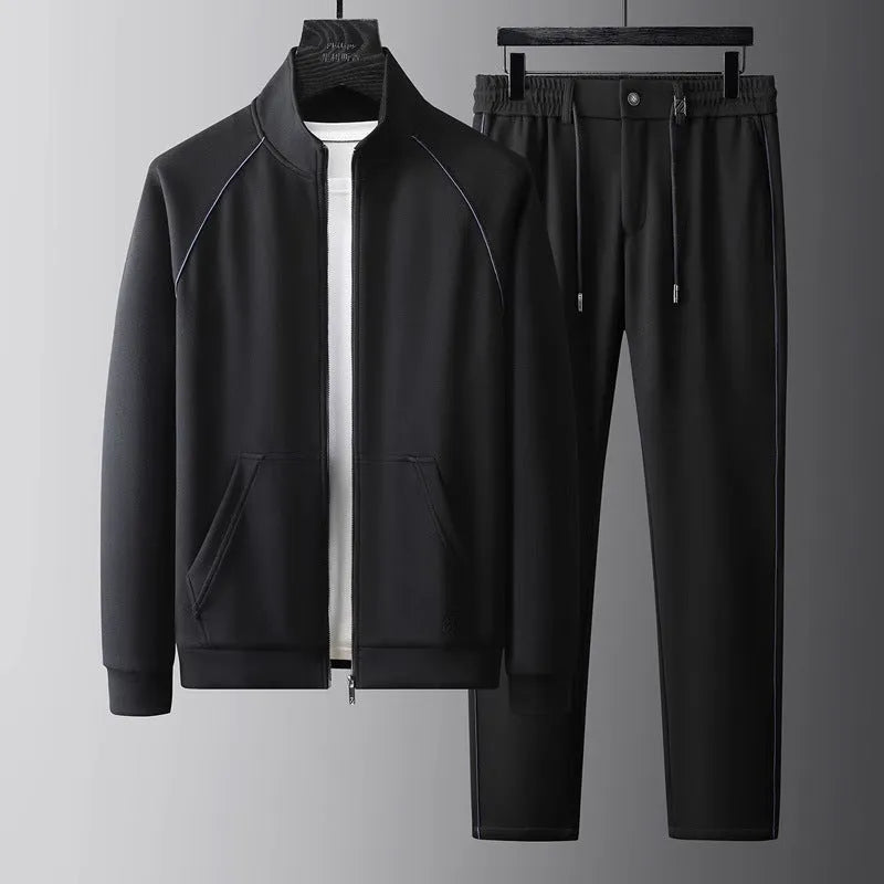 Men's slim fit stand collar sports suit jacket and trousers in Vinylon fabric