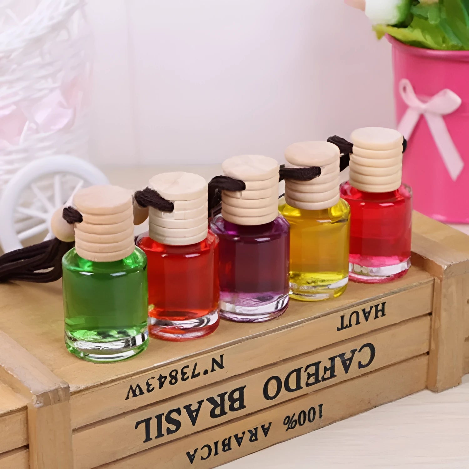 Glass bottle car air freshener hanging ornament with six fragrance options