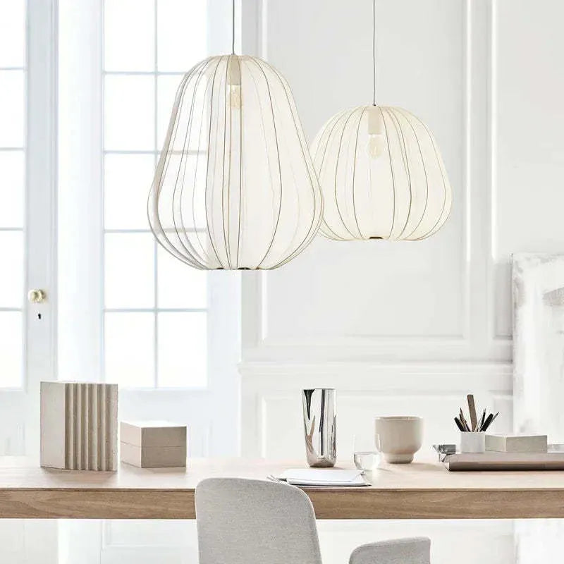 Japanese style net pumpkin ceiling lamp in iron, shown in a grey-blue colour variant.