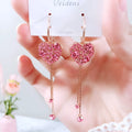 Alloy geometric heart tassel earrings in pink with baking varnish finish frosty style