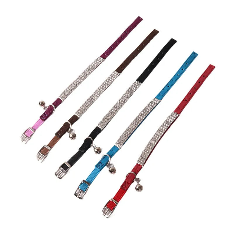 Flannel cat collar with elastic buckle and textured gang drill design in multiple colours.
