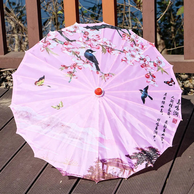 Classical printed silk ceiling umbrella in national style, half-handmade, 60cm size