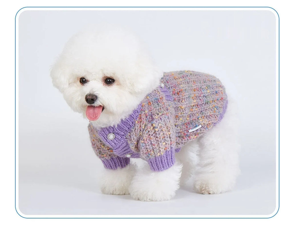 Purple polyester dog cardigan sweater for XL and XXL sized pets