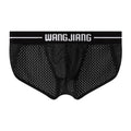 Men's black mesh triangle underwear briefs made from breathable Ice Silk nylon fabric