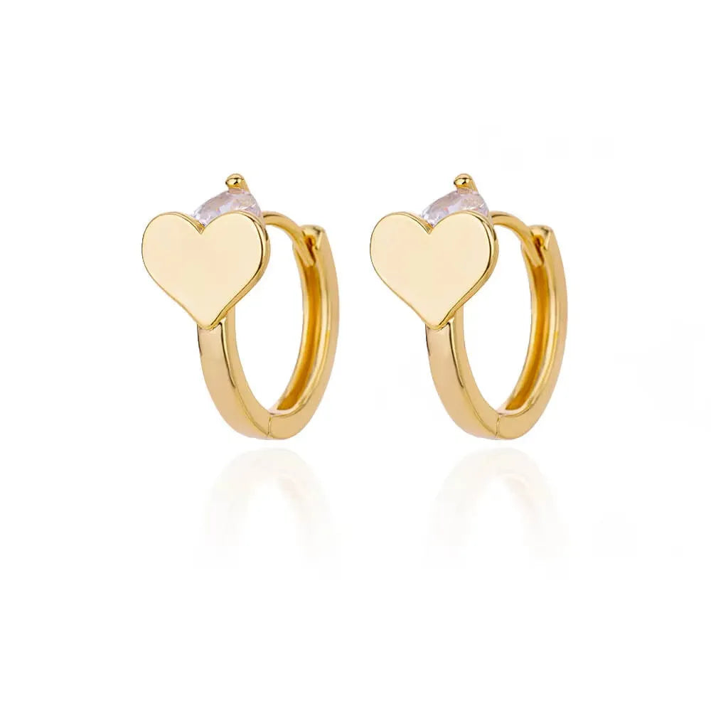 Women's heart-shaped stainless steel ear studs with zircon detailing and clip back fastening