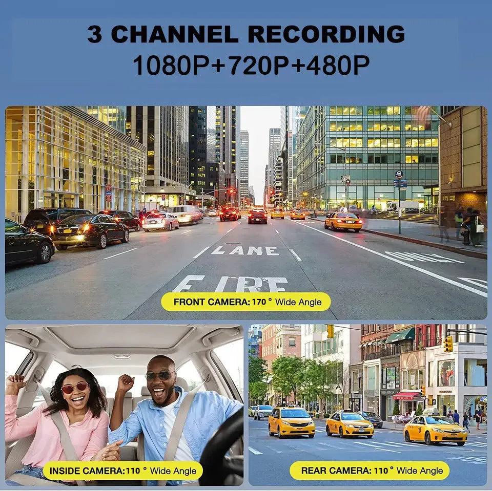 Black G50 driving recorder with 3-inch touchscreen for front windshield mounting
