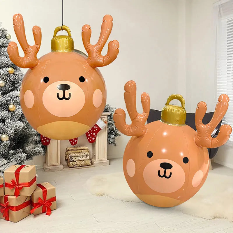 Inflatable Christmas ball with antlers design in PVC for outdoor yard decoration