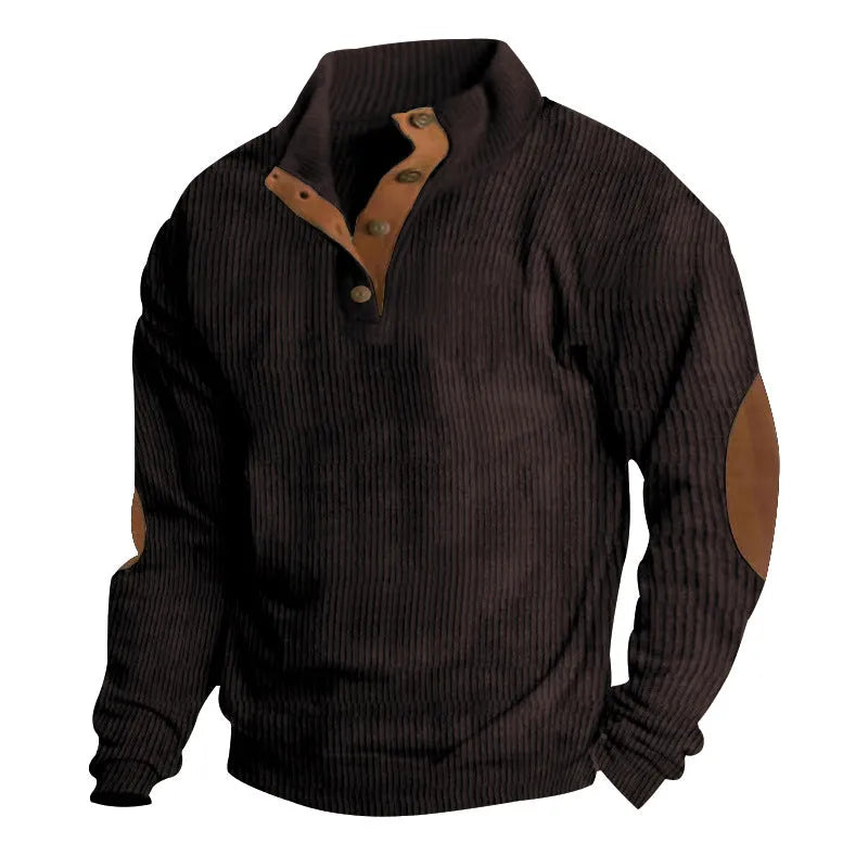 Men's casual stand-collar long sleeve pullover sweatshirt in loose fit, solid colour, polyester fabric