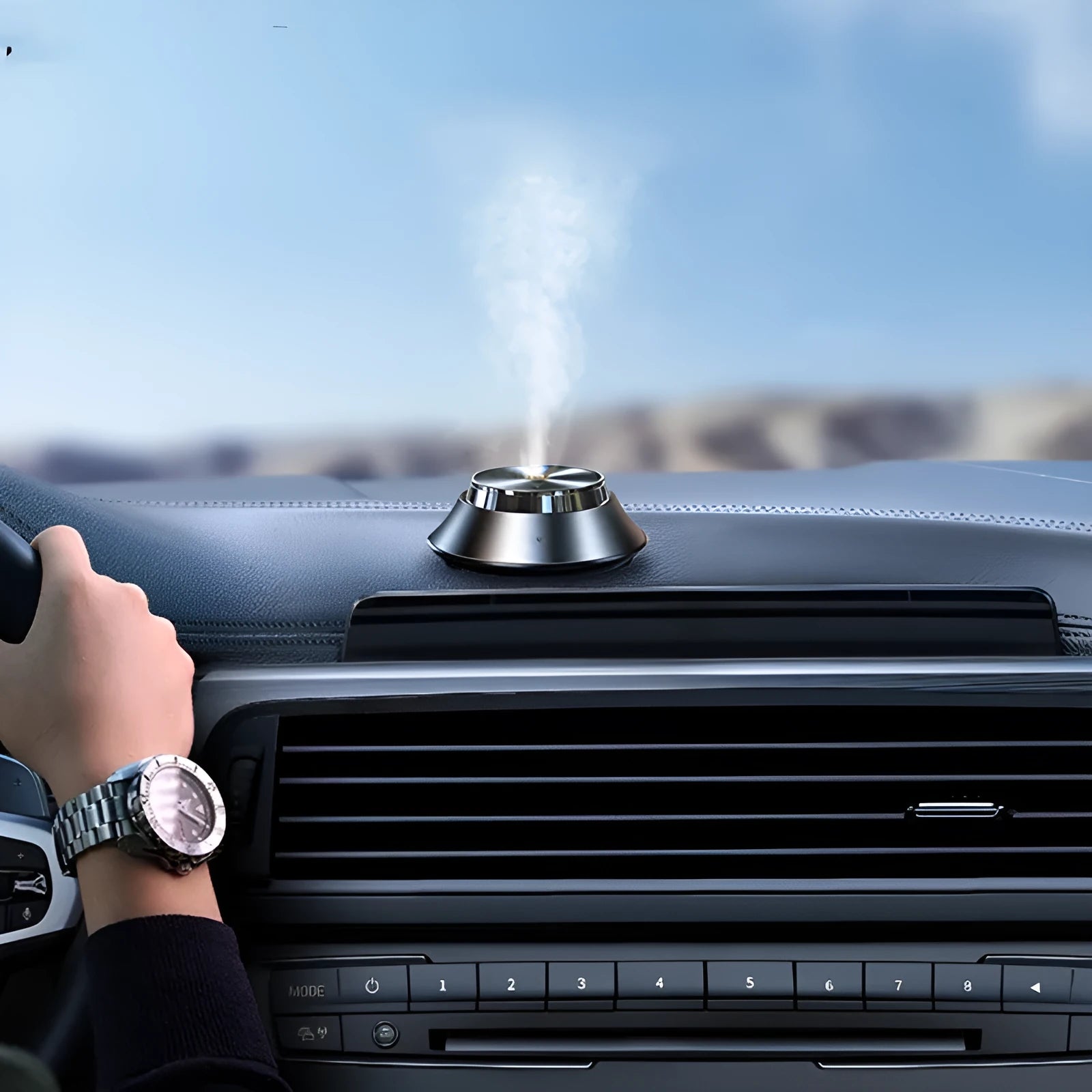 Black metal car aromatherapy air purifier with butterfly design and USB power cable