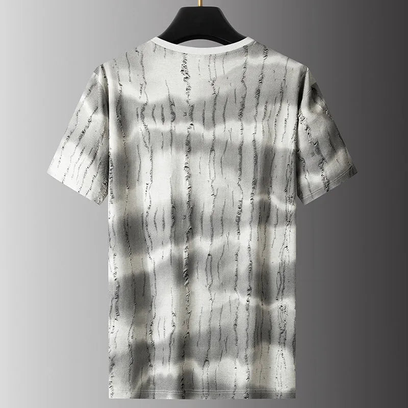 Grey plus size men's loose fit short sleeve t-shirt on a hanger