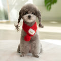 Fashion knitted wool pet cat winter scarf with cartoon embroidery in beige on white background