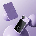Lightweight PVC magnetic wireless 22W fast charge power bank 10000mAh with power percentage display in white