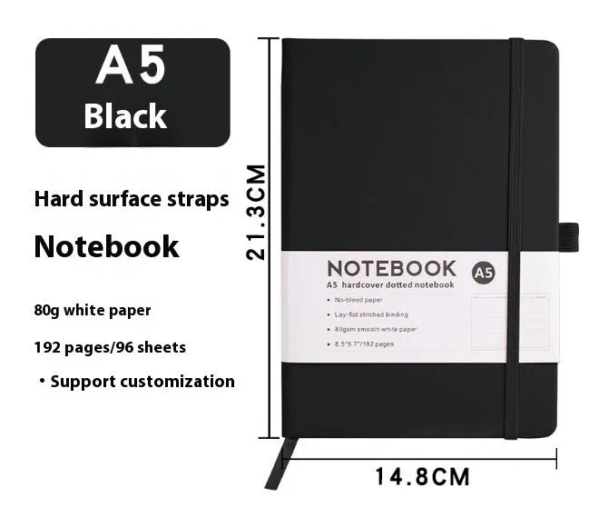 A5 diary notebook with soft skin-feel PU leather cover, strap closure, and horizontal line inner pages