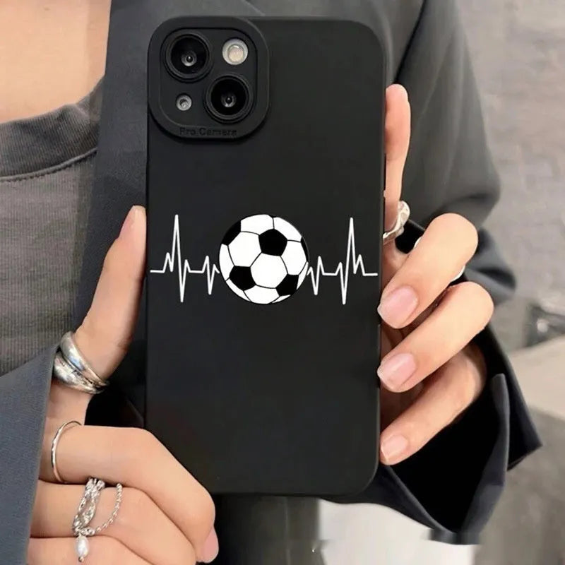 Football printed pupil black TPU back cover phone case for iPhone 14