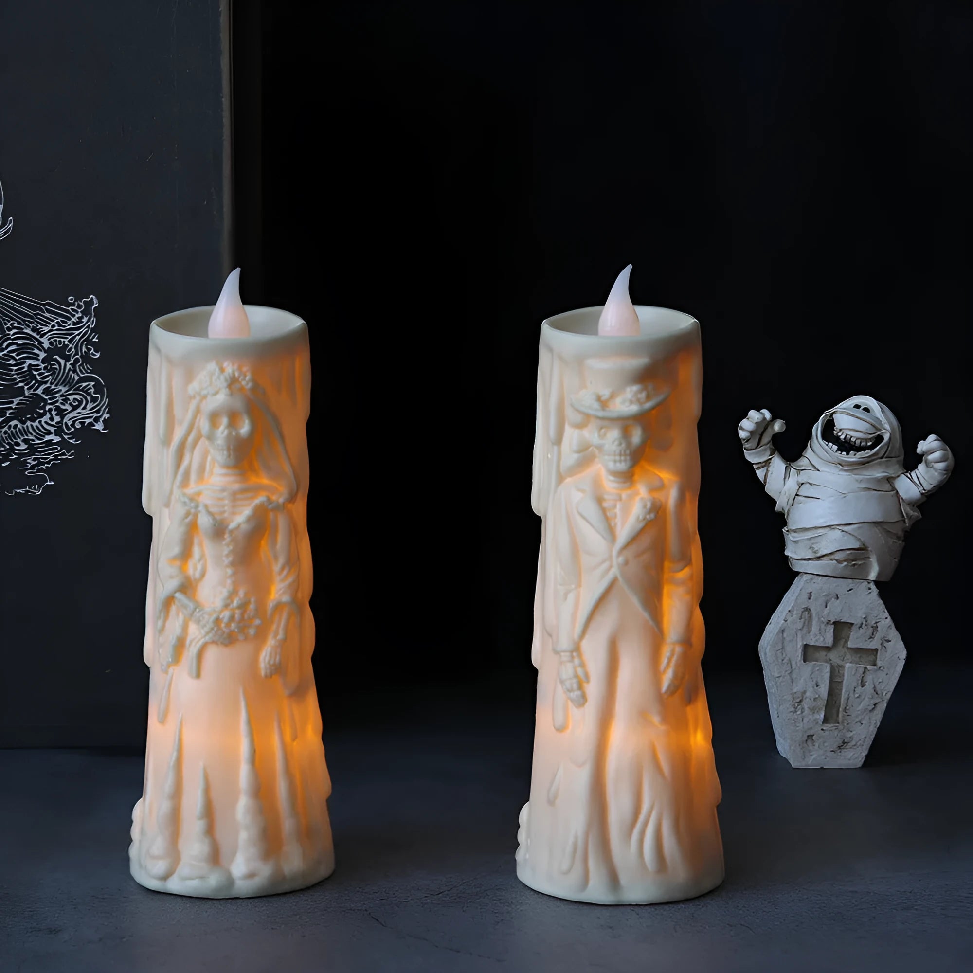 Halloween ghost groom bride LED candle light decoration plastic American style free size