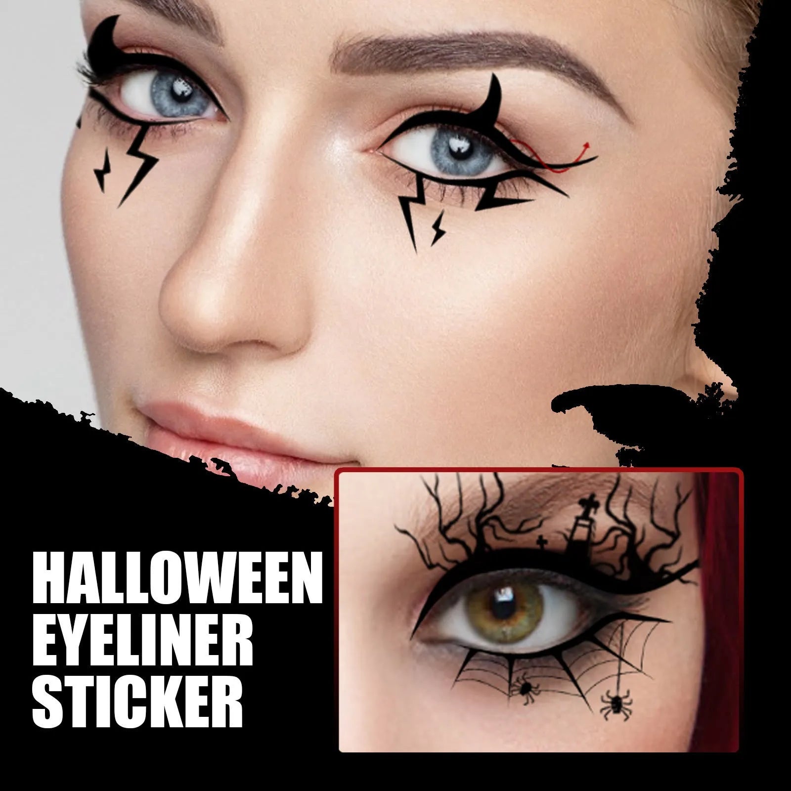 Bat and spider eyeliner sticker transfer decals for gothic Halloween makeup