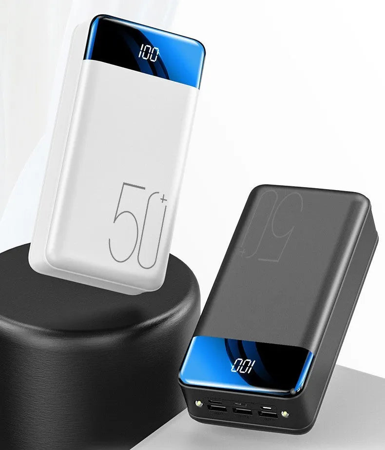 Black and white large capacity 50000mAh power bank with three USB ports