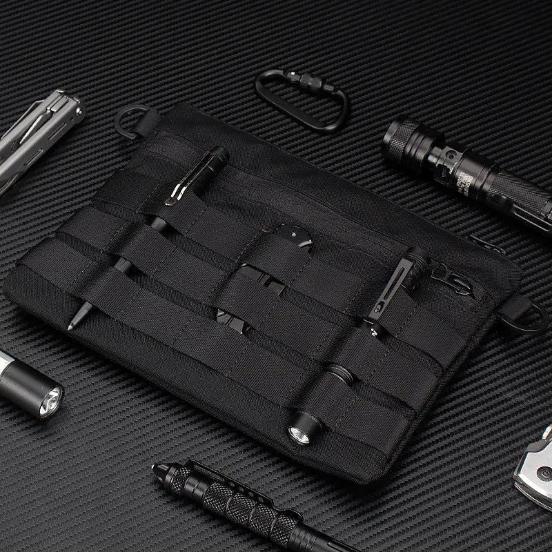 Black Oxford cloth outdoor pouch measuring 18cm long with wear-resistant texture for military and hiking gear