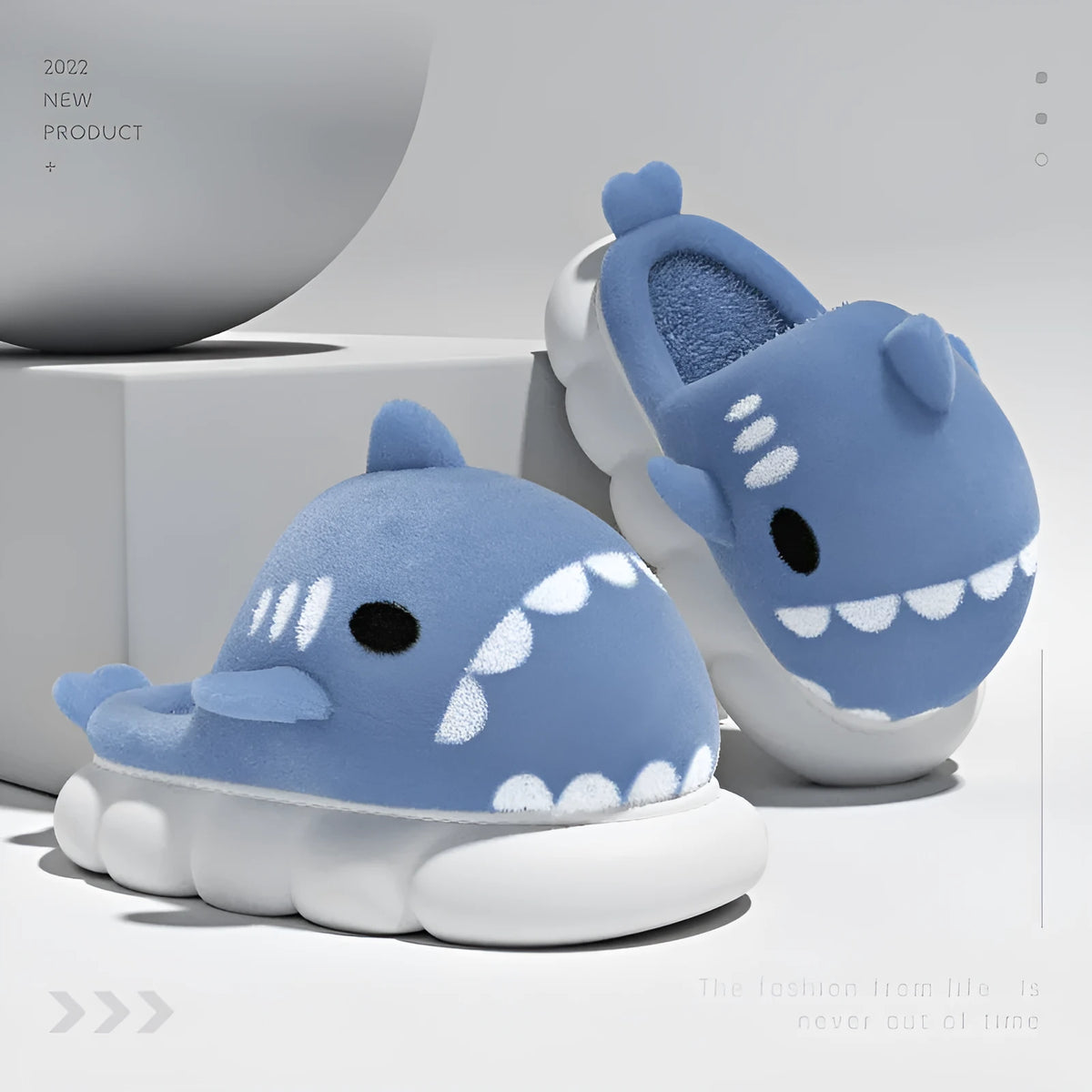 Shark slippers with suede upper embroidery design anti-skid sole winter house shoes grey
