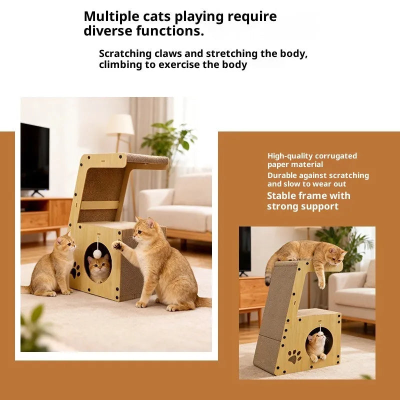 All-in-one corrugated paper cat scratcher and bed with MDF frame, simple style, and replacement core option
