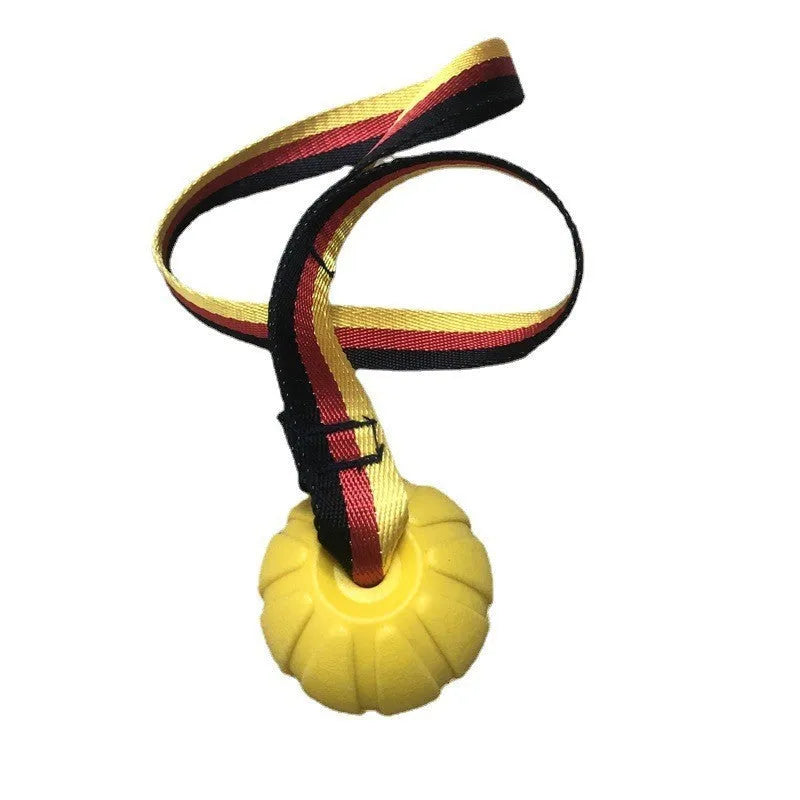 Floating camouflage and yellow EVA foam pet training balls with strings in three different sizes