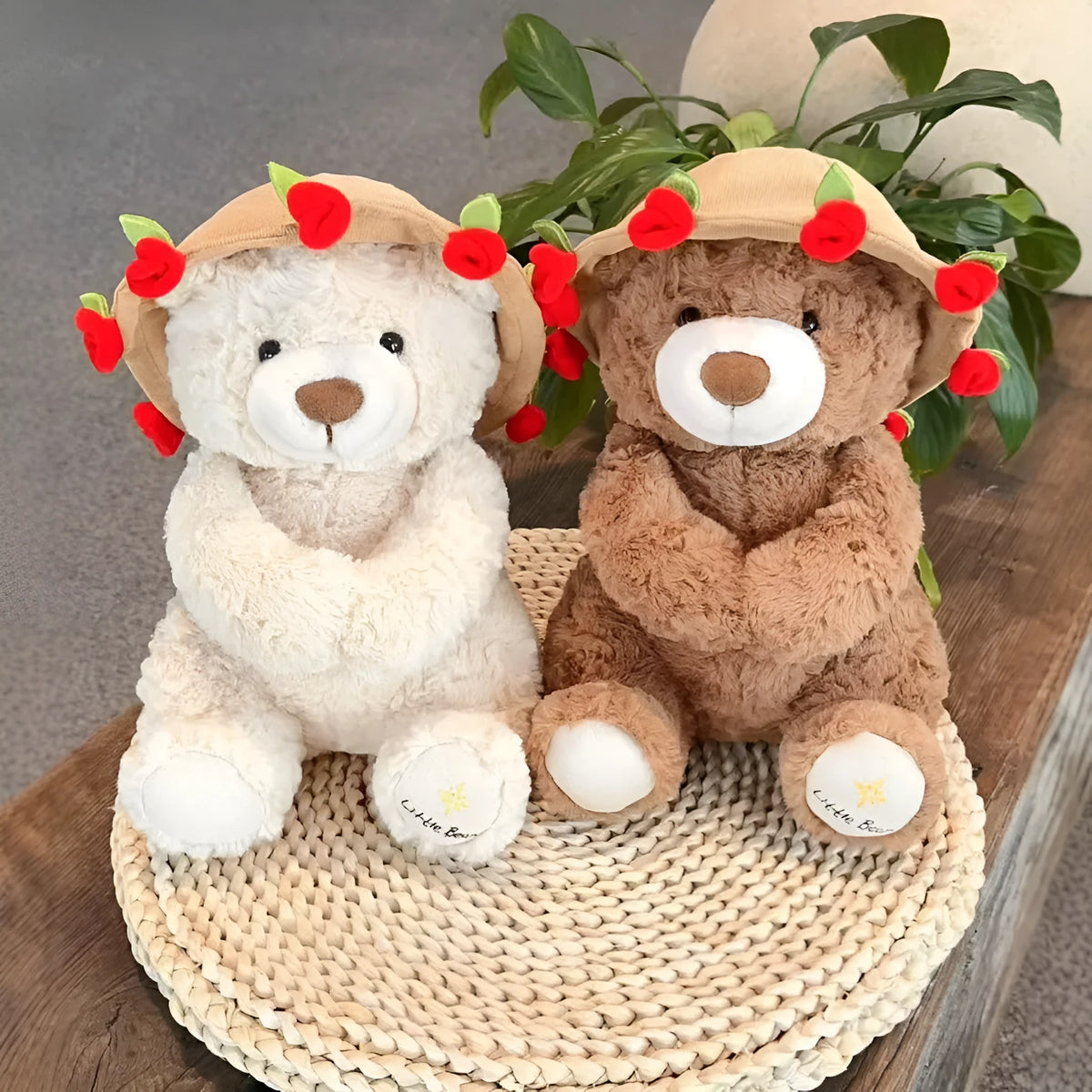 Rose bouquet bear doll plush toy in dark brown or light brown, small or large size, with one plush toy per pack