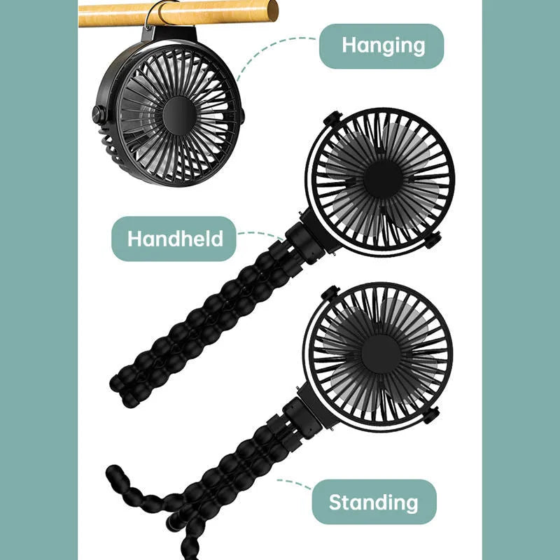 Black flexible tripod octopus fan with adjustable legs and 2000mAh battery