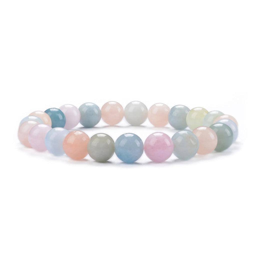 Handmade 8mm natural stone bead bracelet showing multiple gemstone colours in geometric bead design