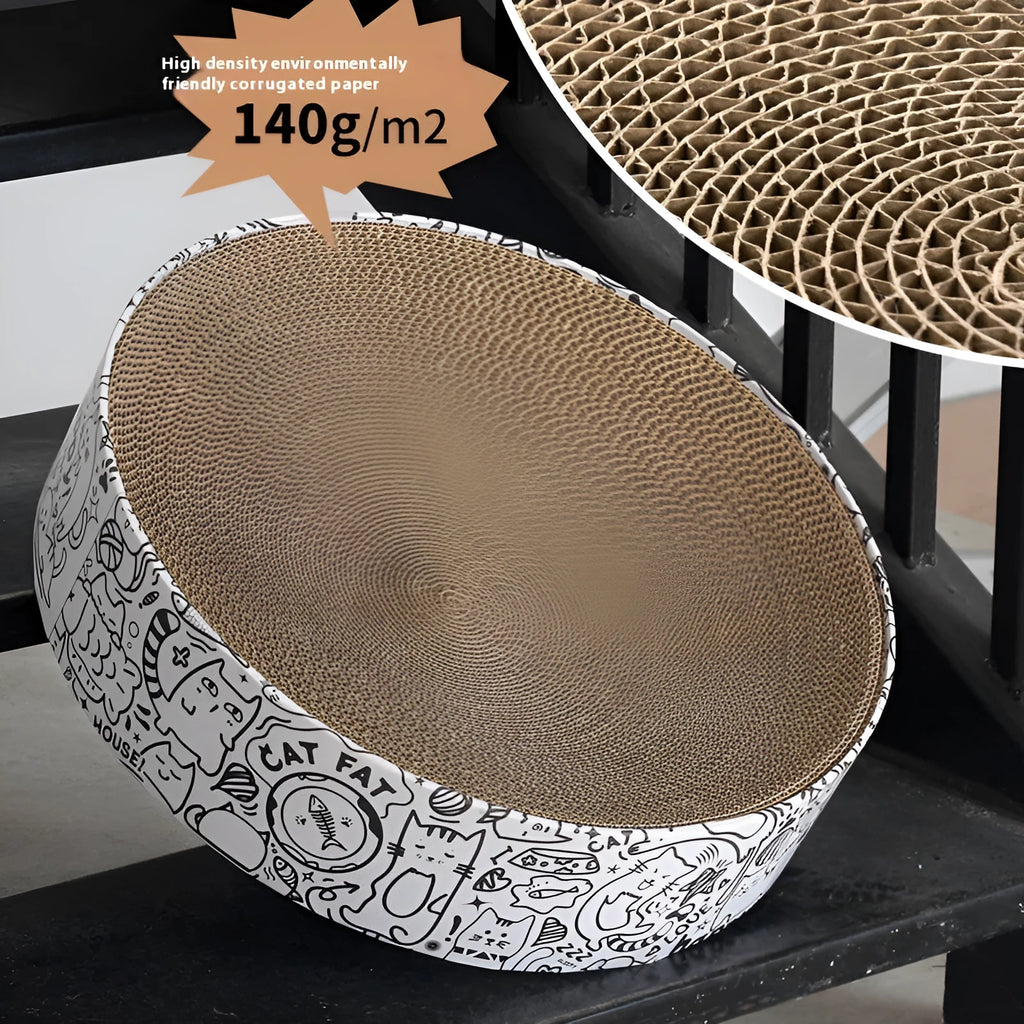 Round white corrugated paper cat scratching board nest, 42x42x10cm, simple style