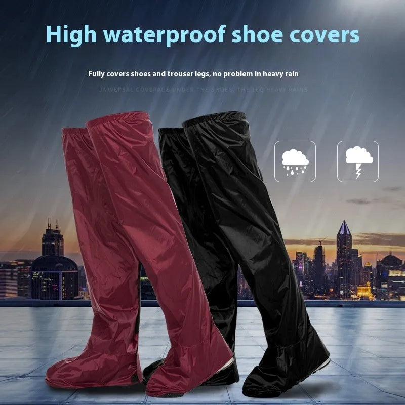 High waterproof bicycle riding shoe cover for adults in black, hiking raincoat style, size L