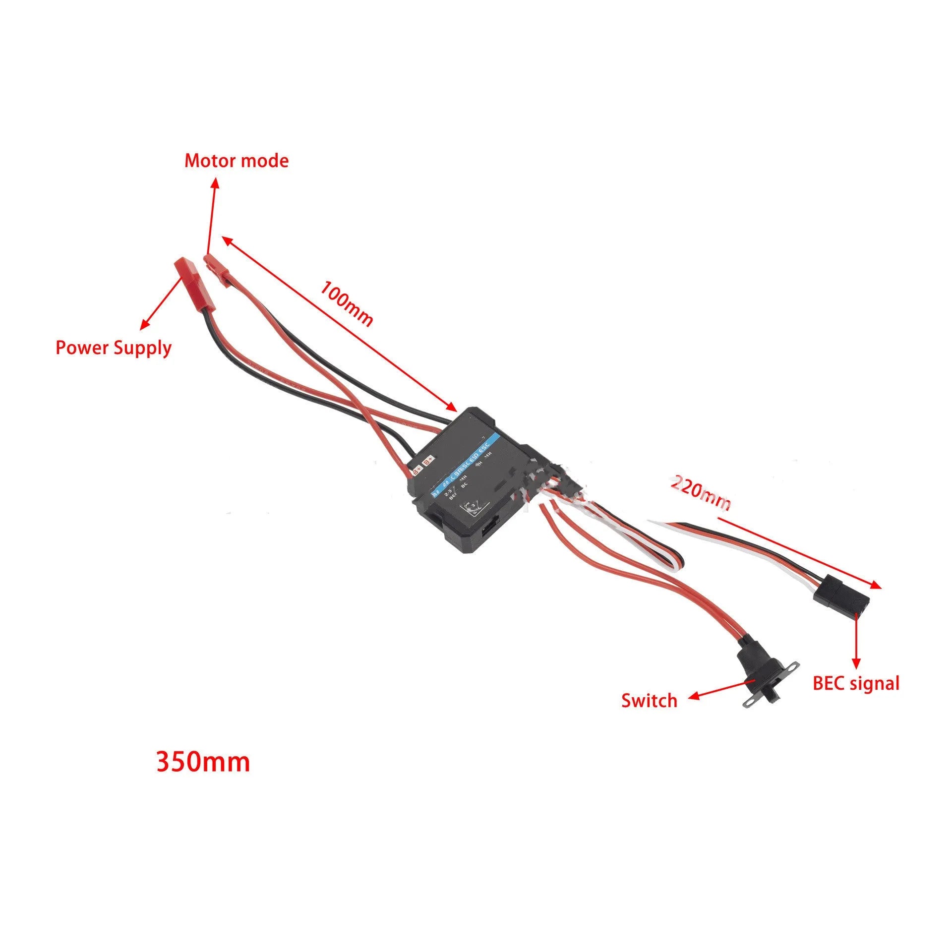 Small 40A brushed electronic speed controller for 1/16 and 1/18 scale RC vehicles