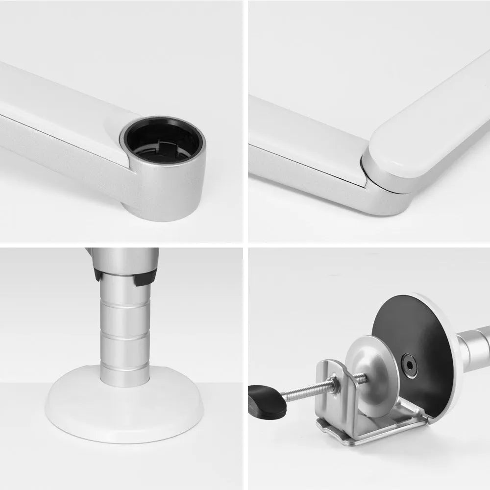 Silver aluminium alloy double-arm laptop stand with 7kg capacity for 10-15 inch notebooks