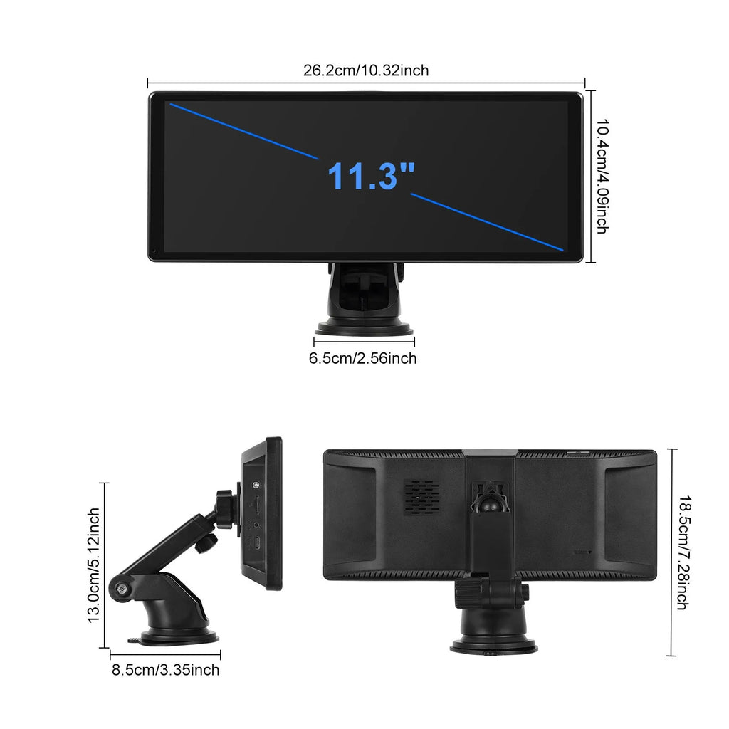 11.3 inch car touch screen display unit with wireless Android Auto and CarPlay on dashboard