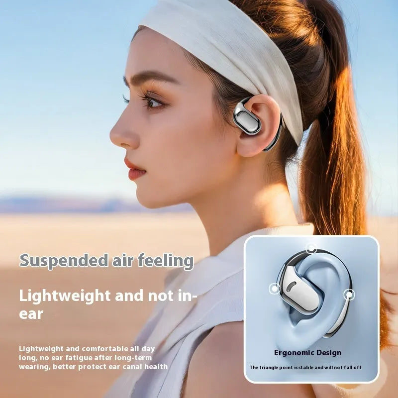 Noise reduction sports ear hook headphones in black or skin colour with Type-C charging and 15 metre range.