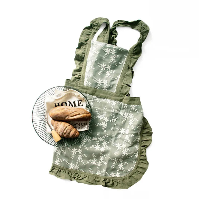 Minimalist cotton linen kitchen apron with X strap design in light pink solid colour