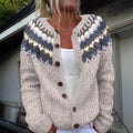 Colour-blocked loose fit cardigan sweater in acrylic fibre jacquard knit open front women's size S-5XL