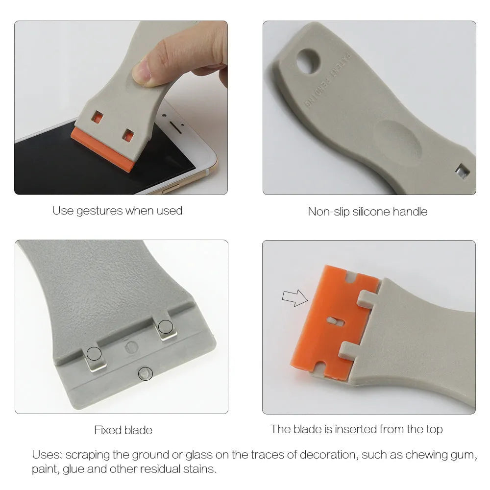 Stainless steel grey scraper 102mm for car film glue removal with metal blade