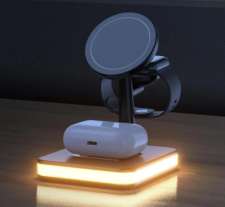 Magnetic wireless charger three-in-one night light for iPhone 12 13 Apple Watch AirPods in black