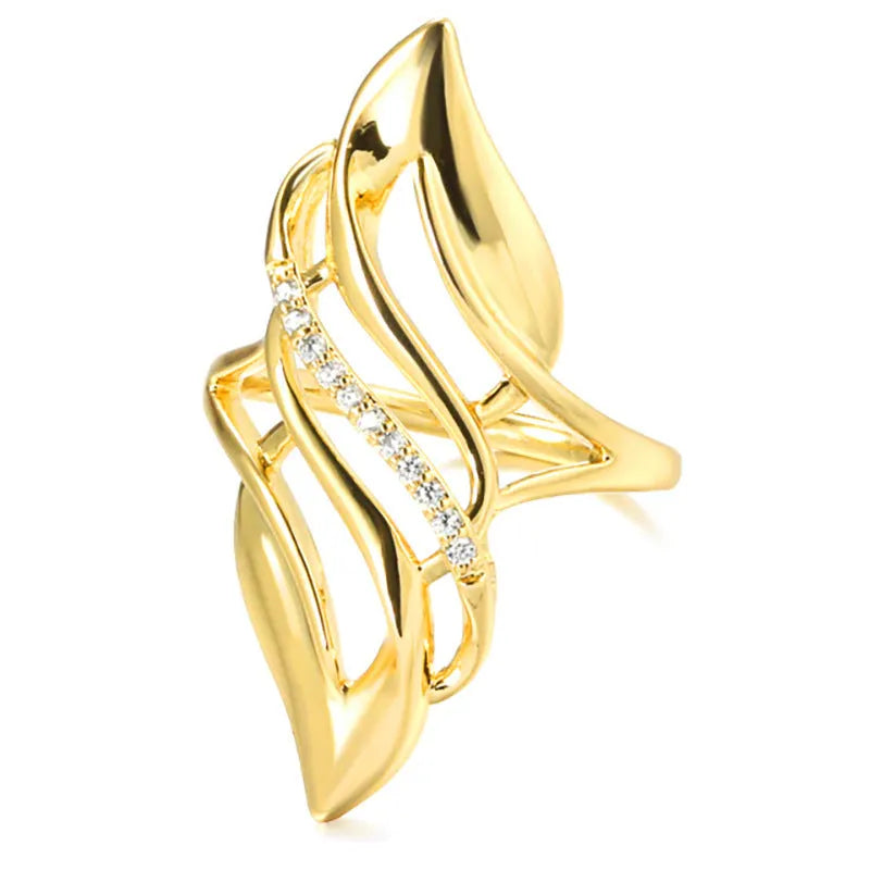 Exaggerated curve women's ring in gold-plated copper with zircon accent