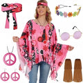 Colourful tie-dye sleeveless cloak costume with bell sleeves on a mannequin.