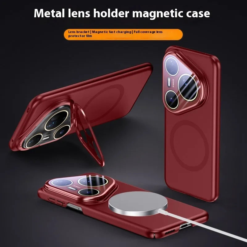 Huawei P80 phone case with magnetic lens bracket in frosted black silver red colours