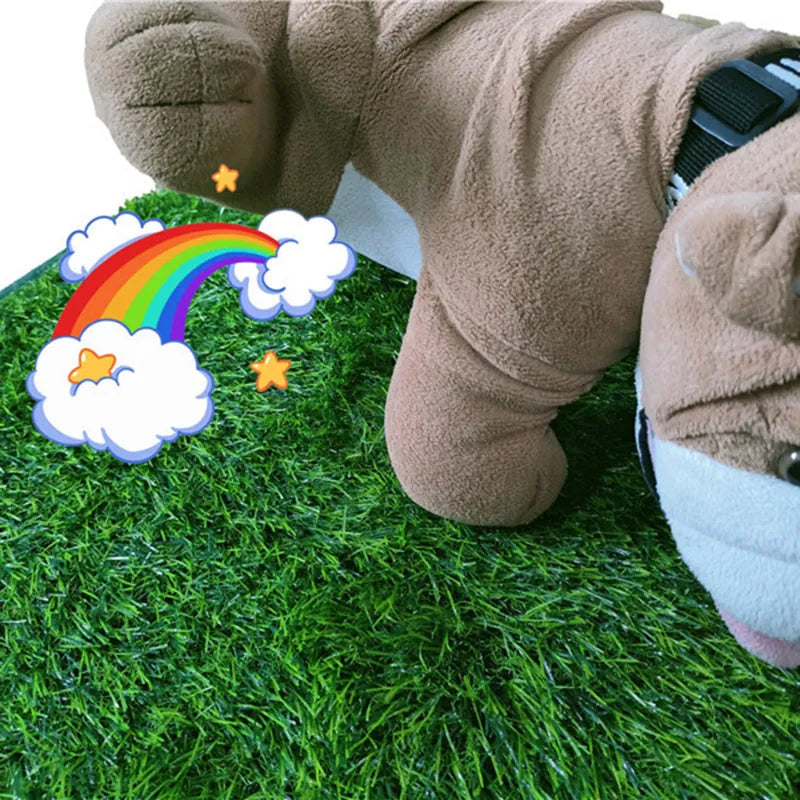 Green dog grass pee pad with realistic texture and drainage layer for pet training