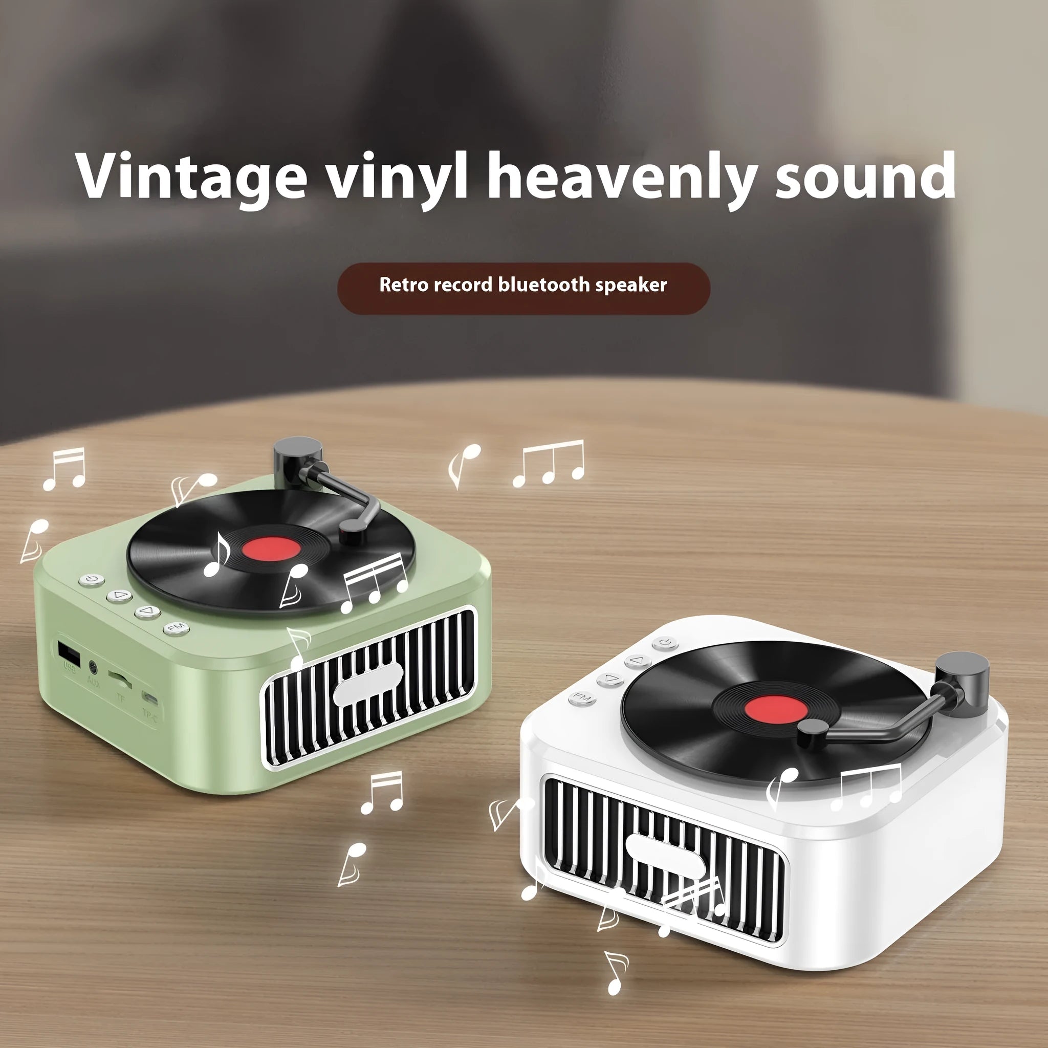 Retro jukebox Bluetooth speaker in sunset pink with USB power, voice prompts, and card insertion
