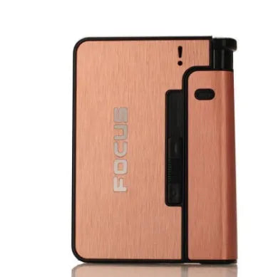 Aluminium alloy automatic cigarette case holding 8 cigarettes with one-button mechanism and lighter insert