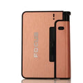 Aluminium alloy automatic cigarette case holding 8 cigarettes with one-button mechanism and lighter insert