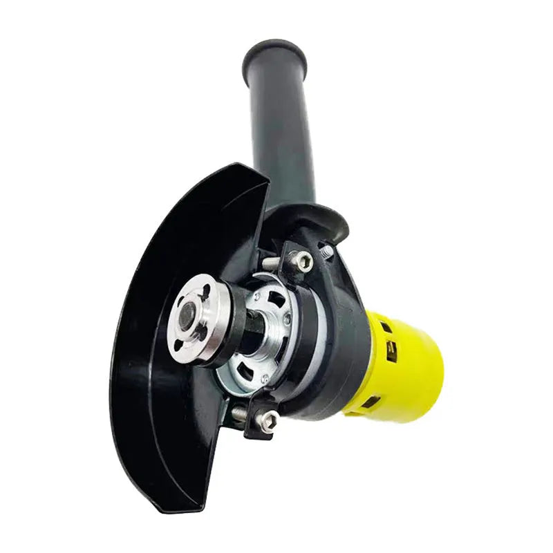 Black handheld electric seam polisher with 100mm grinding disc on a workbench