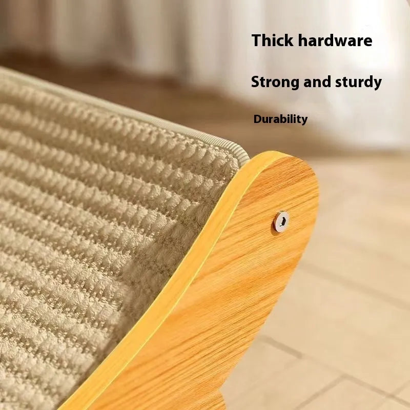 A pastoral-style cat scratch board with a woven sisal blanket scratching surface, shown in small and large size options.