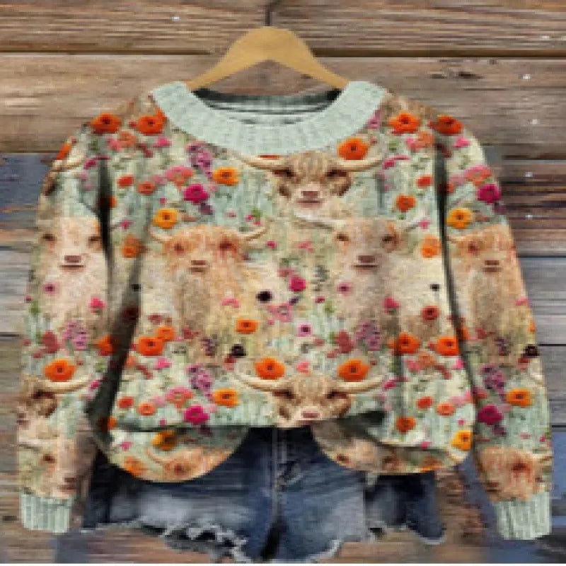 Women's little flower digital print round neck sweater in a colour from the YPM935 range.